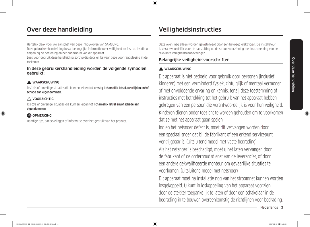 Samsung NV66M3531BS/EF Veiligheidsinstructies, Over deze handleiding, Belangrijke veiligheidsvoorschriften, Nederlands  